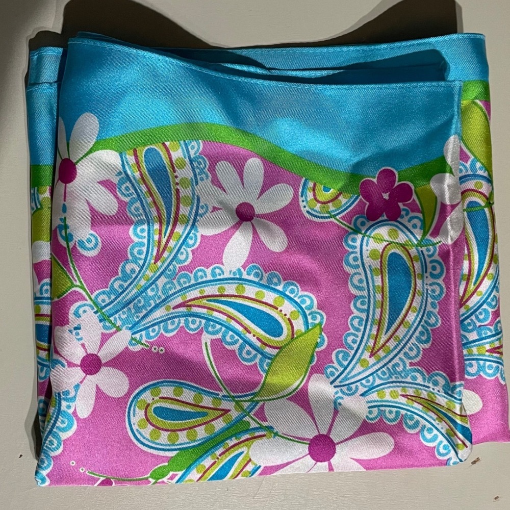 Lilly Pulitzer Women Scarf Silk Pink Blue Paisley Floral OS Preppy Resort Wear